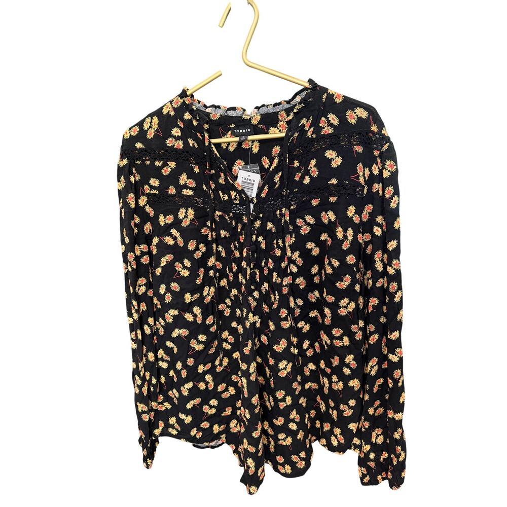 Torrid Lenny Black Floral Peasant Long Sleeve Blouse NWT L - Picture 2 of 8